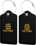 2PC Custom Luggage Tags Personalized Leather Luggage Tag with Photo/Text, DIY Blank Bag Tag with Full Back Privacy Name ID Card Stainless Steel Loop Suitcase Labels, Travel Bag Tags