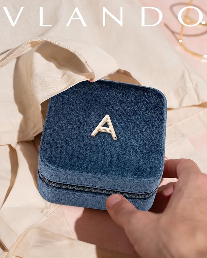 Vlando Teacher Appreciation Jewelry Travel Case for Women - Organizer Gift, Letter Z, Dark Blue
