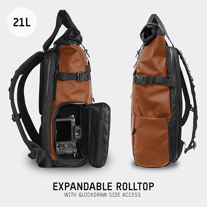 WANDRD PRVKE 21L, V3 Backpack: Weather-Resistant Travel & Camera Backpack with Laptop Sleeve, Quick Side Access, Clamshell Opening – Ideal Photography & Travel Bag (Sedona Orange)
