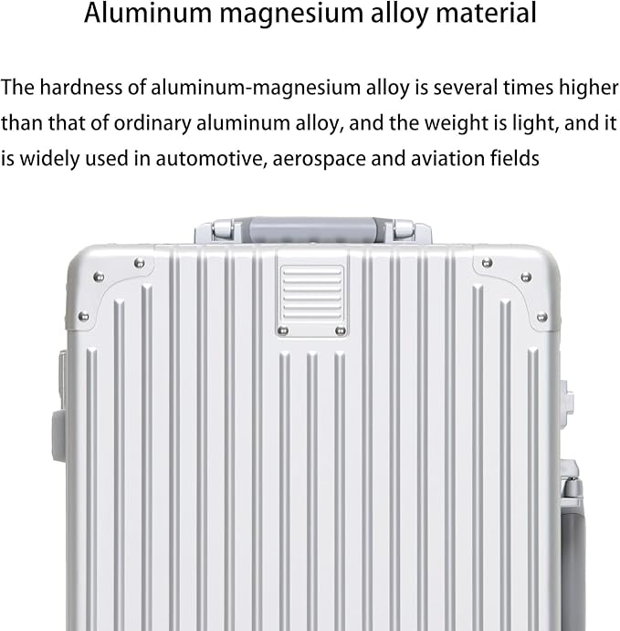 Metal All Aluminum Carry-on Luggage TSA Customs Lock Zipperless Silent Rotary Wheel Business Suitcase Aluminum Frame Set (blue, 2Piece(20/28))