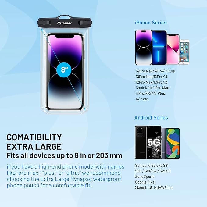 Waterproof Phone Pouch Bag - 8.5in Water Proof Cell Phone Case for Beach Travel Must Haves, Waterproof Phone Holder with Lanyard for iPhone 16 15 Pro Max Galaxy S24 S23 Ultra Pixel,Cruise Essentials