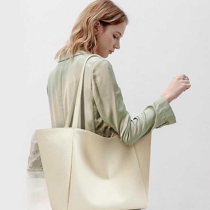 KALIDI Large Tote Bag Vegan Leather Casual Zipper Work Bag Weekender Hobo for Women 23L Oversize Shoulder Travel Purse