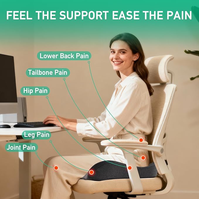 Non-Flattening Seat Cushion for Office Chairs,Gaming Chairs – Donut Pillow Ergonomic Design for Hemorrhoid, Tailbone Pain Relief, Memory Foam Long-Lasting Firm Support, Gifts for Women/Men, Dark Grey