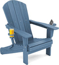 SERWALL Folding Adirondack Chair, HDPE Adirondack Chairs, Plastic Outdoor Chairs- Looks Exactly Like Real Wood- Navy