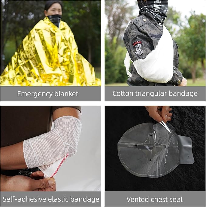 IFAK Trauma Kit, Molle Pouch Emergency Survival Kit, 6” Israeli Straps, Chest Seal Vented, Self-Adhesive Elastic Bandage, for Wound Care(Black)