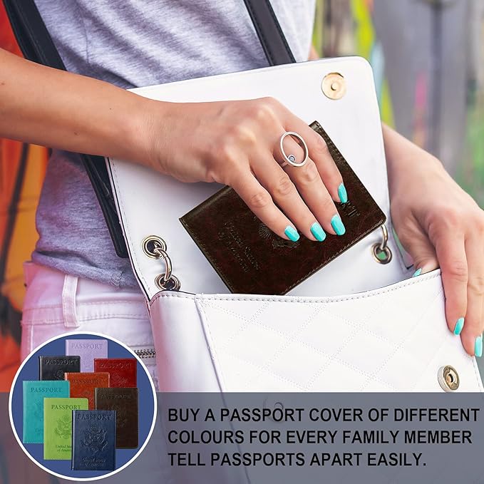 TIGARI Passport Holder for Travel Women Men, PU Leather Passport Wallet Cover Case Sleeve, Waterproof Protected Document Organizer, Family Vacation Plane Cruise Travel Essentials-Black brown