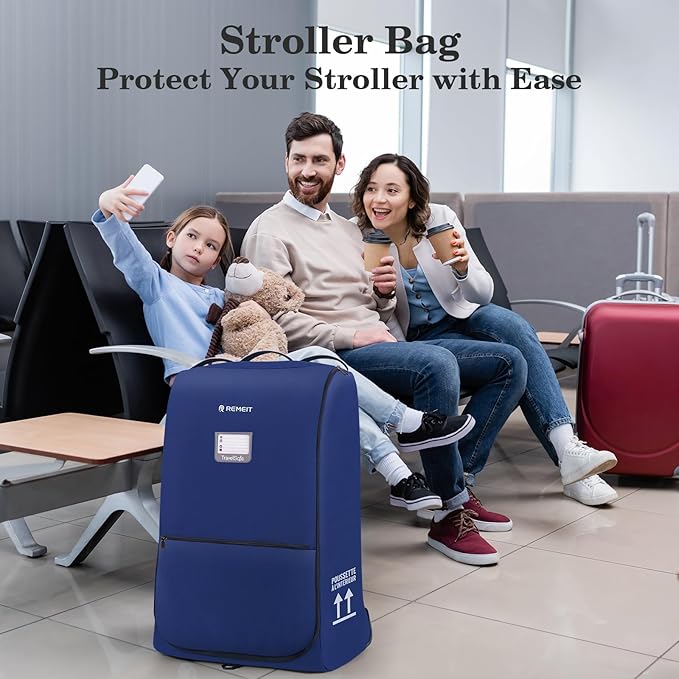 Stroller Bag for Airplane, Stroller Travel Bag Compatible with UPPAbaby Vista, Vista V2, Cruz V2, Rolling Wheel Bag with Storage Pocket, Multiple Handles, Luggage Tag for Flight Travel, Navy