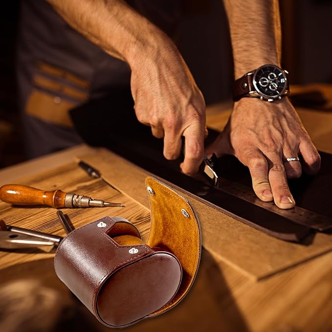 MR.OKAY Single Watch Travel Case- Classic Leather Watch Case With Perfect Texture.Portable Watch Roll Or Organizer For Storage And Display. Luxury Gifts For Men, All Handmade by Artisans.