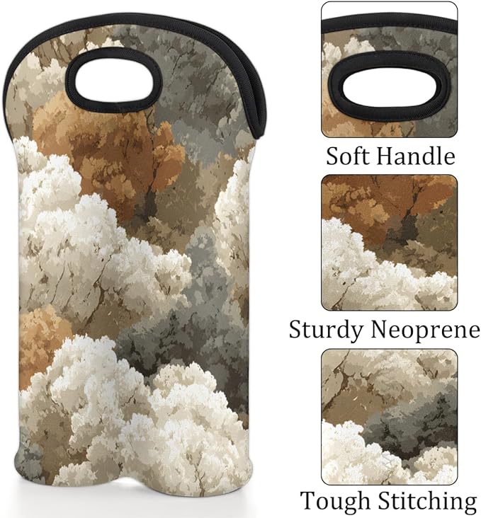 Neoprene Wine Tote, Bottle Carrier Gag Insulating Neoprene Thicker, Insulated Wine Bag for Travel Holds Two Bottles, Bottle Carrier Bags Protect the Bottles, White Tree