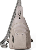 Crossbody Sling Bag for Women Men Anti Theft Cross Body Fanny Pack Belt Bag Purse Gifts for Women Faux Leather, Light Grey
