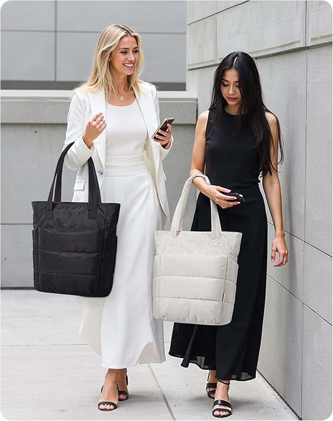 BAGSMART Tote Bag for Women, Lightweight Puffy Tote Bag with Compartments Shoulder Bag Handbag for Travel, Work, Gym,