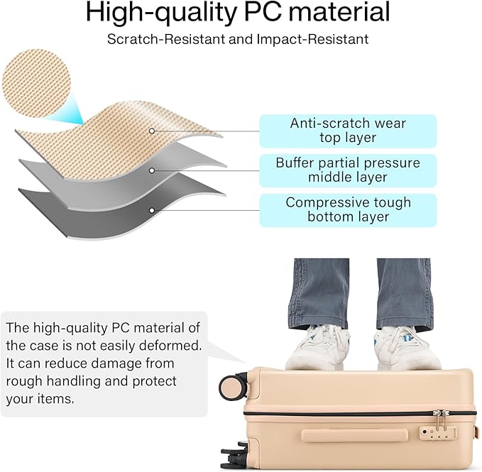 Hanke Hard Shell Luggage Sets 2 Pieces, Carry On and Checked Luggage Sets with Spinner Wheels, Durable PC Hardside Rolling Suitcase for Travel (20/28 Inch, Cuba Sand)