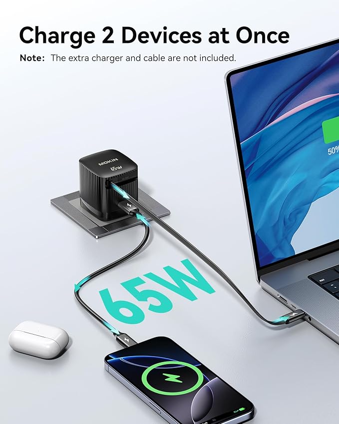 65W Retractable Wall Charger, PD Fast USB C Charger Block with Retractable Type C Cable, Travel Fast Charging Adapter with Foldable Plug for iPhone 16/15, MacBook Pro, iPad, Galaxy, and More
