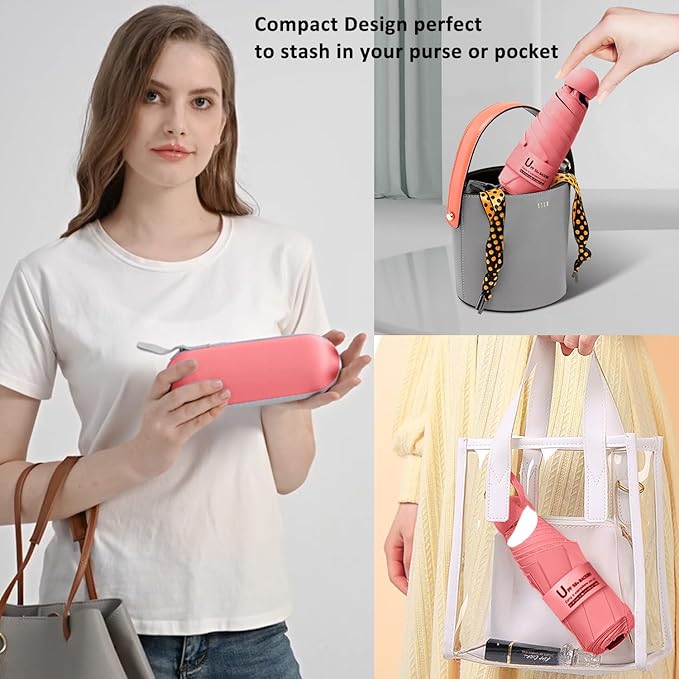 BAODINI Travel Mini Umbrella for Purse With Case Small Compact UV Sun Protection Sun Lightweight Tiny Pocket Umbrella for Women Kids and Men