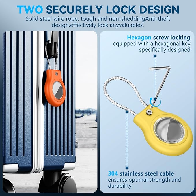 Waterproof Airtag Holder,4 Pack Airtag Case with Secure Lock,Airtags Keychain for Apple Air tag,Anti-Lost Protective Case Air tags Accessories for GPS Tracker Luggage,Key,Pet-Orange/Yellow/Green/Pink