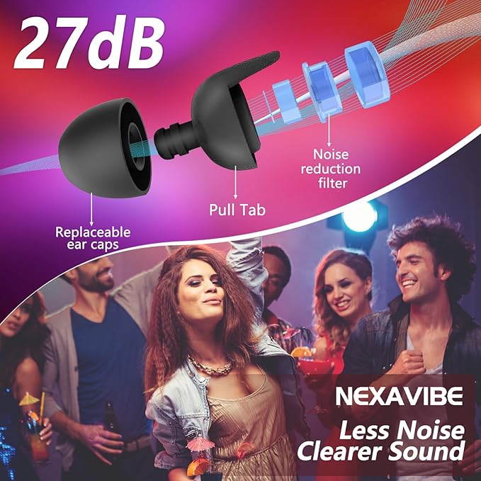 High Fidelity Concert Ear Plugs - 27dB Noise Reduction,2-Pair Reusable Silicone 3 Sizes (S/M/L), Ergonomic Secure Fit & Aluminum Case for Festivals, Live Music, Sports, Motorcycle, Travel
