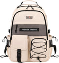 Lohol Multi-Pocket Backpack with 15.6 inch Laptop Compartment, Water Resistant Bookbag for School College and Travel (Beige)
