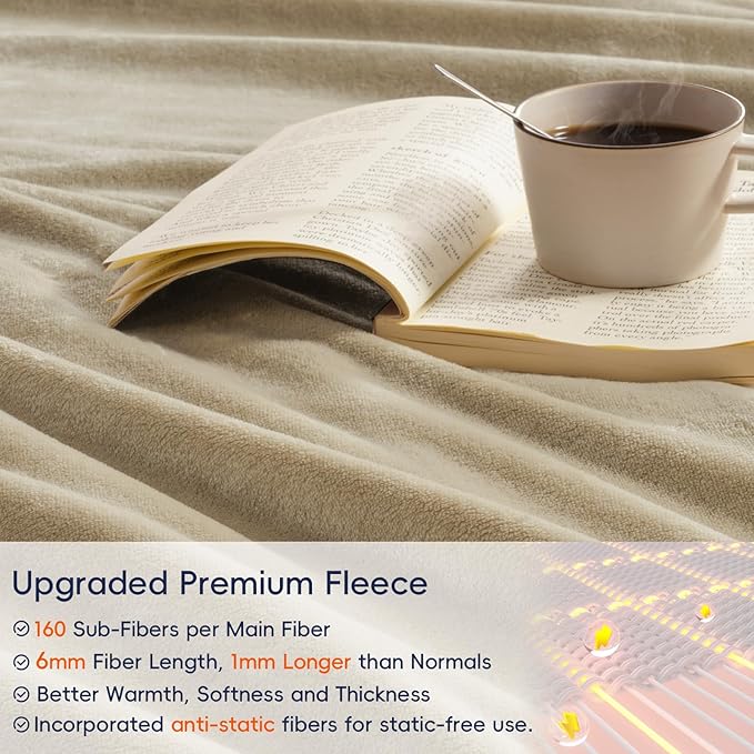 PHF Ultra Soft Fleece Blanket Twin Size, No Shed No Pilling Luxury Plush Cozy 300GSM Lightweight Blanket for Bed, Couch, Chair, Sofa Suitable for All Season, 66" x 90", Khaki
