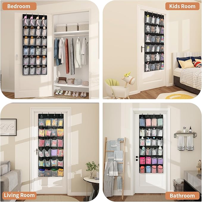 FENTEC 24 Pocket Over Door Shoe Organizer, Mesh Closet Shoe Holder, Black