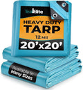 Tarps Heavy Duty Waterproof 20x20-12 mil Thick Camping Tent - Blue Tarp 20x20 UV Resistant, Rip & Tear Proof with Metal Grommets – Multipurpose Use for Camping, Tent, Boat, RV, Car, & Pool Cover