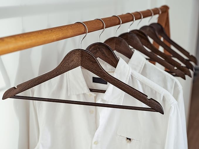 StorageWorks Wooden Hangers 30 Pack, Wood Coat Hanger for Coats, Shirts, Jackets, Pants, Suits, Walnut Color