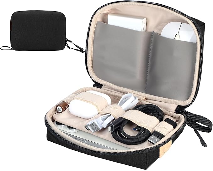 Electronics Organizer Cord Organizer Travel, Small Tech Bag for Cords, Chargers, Power Bank, Earbuds – Portable Cable Pouch for Office, Business Trip, Commute – Water & Scratch-Resistant