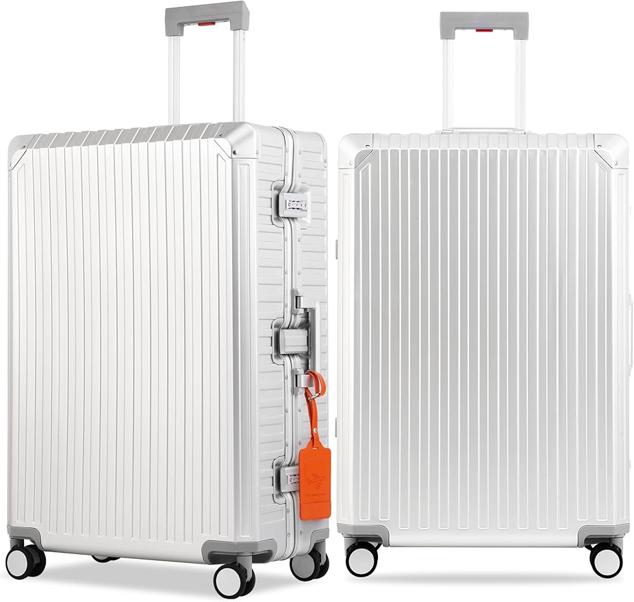 Mvst Luggage Premium All Aluminum Magnesium Carry On 20'' Lightweight Metal,Suitcase with Spinner Wheels Built-in Toiletry Set, Luggage Protector（silvery） (Silver, 29inch)