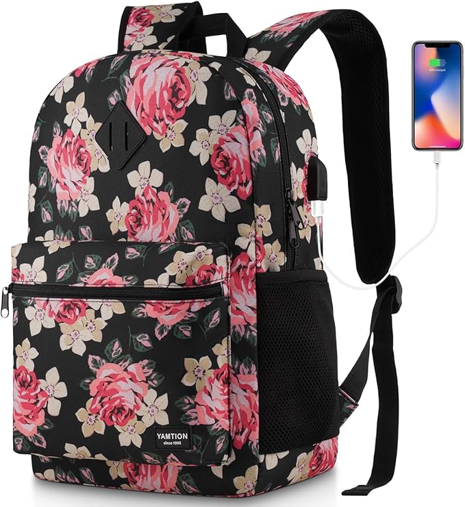 School Backpack,Classic Bookbag Women and Teen Girl Schoolbag with USB Port for High School College Office Work Travel