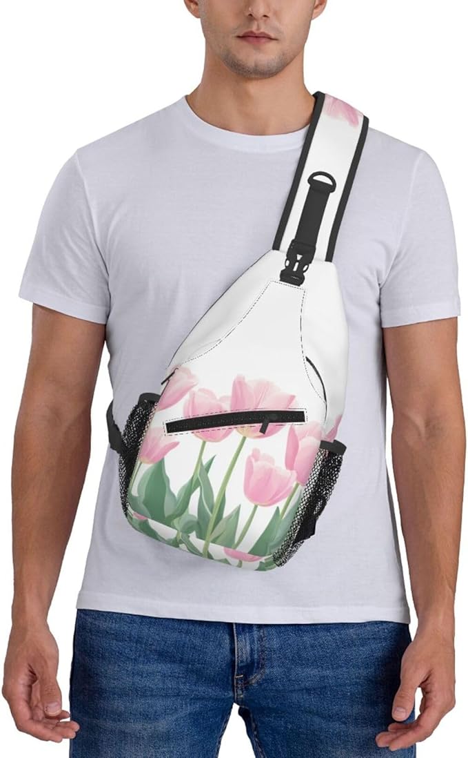 SUPLUCHOM Sling Bag Tulip Flower Hiking Daypack Crossbody Shoulder Backpack Travel Chest Pack for Men Women
