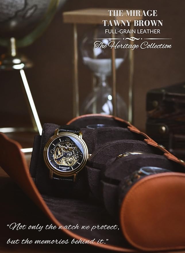 4 Watch Travel Case for Men – Leather Watch Roll Case Storage for Travel - Brown Full Grain Cow Leather