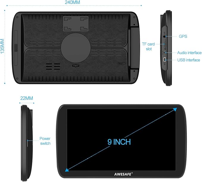 GPS Navigator for Car,9 inch Touch Screen Car GPS, Support Voice Turn Direction Guidance/Speed and Red Light Warning
