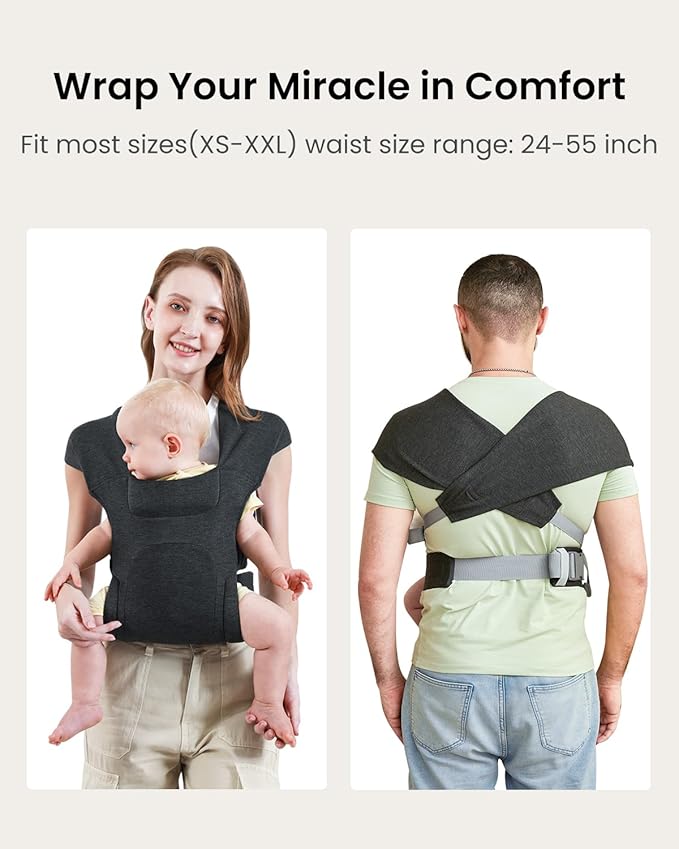 Newborn Carrier, Cozy Baby Carrier, Ergonomic Cross-Back Wrap, Hands-Free with Supportive Comfort, Deep Grey