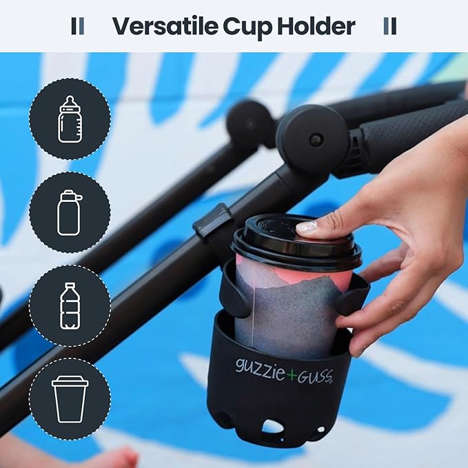 Guzzie+Guss Oxygen v2 Lightweight Stroller & Universal Cup Holder Bundle – Compact, Travel-Friendly Baby Stroller with Easy Fold Design + Adjustable Drink Holder for Strollers, Bikes, and More