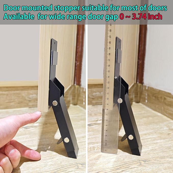 Door Stoppers No Drilling, Kick Down Door Stop, Door Stops for Bottom of Door, One Touch Rubber Door Stop Holder Keep Door Open, Self-Adhesive or Screw Easy Install, Upgraded Anti-Slip Rubber