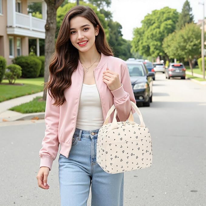 Bluboon Lunch Bag for Women Men Cute Corduroy Lunch Tote Bags Reusable Insulated Lunch Box Large Capacity Reusable Insulated Cooler for Work Picnic or Travel