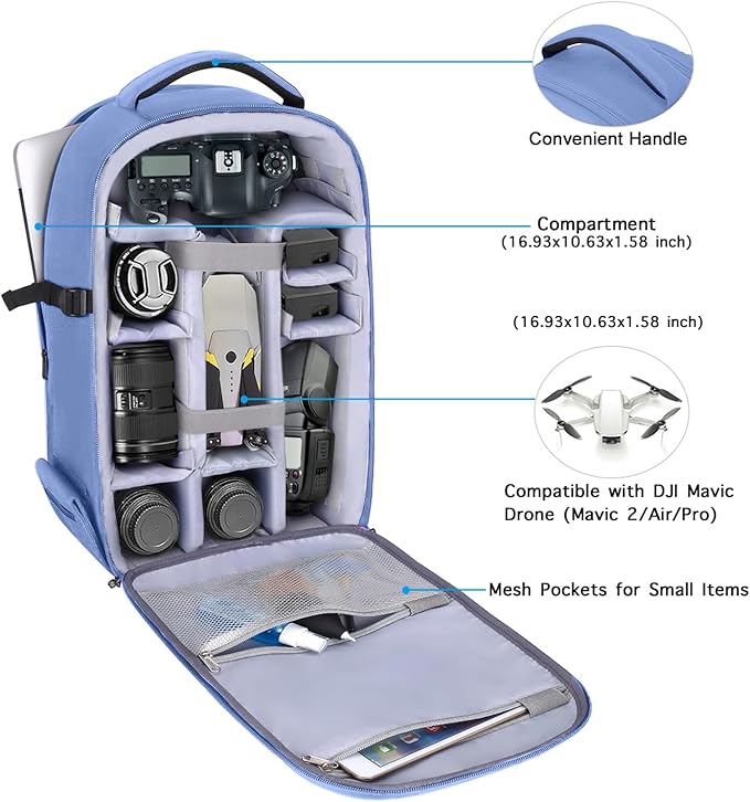 MOSISO Camera Backpack, DSLR/SLR/Mirrorless Photography Camera Bag 15-16 inch Waterproof Hardshell Case with Tripod Holder&Laptop Compartment Compatible with Canon/Nikon/Sony, Slate Blue