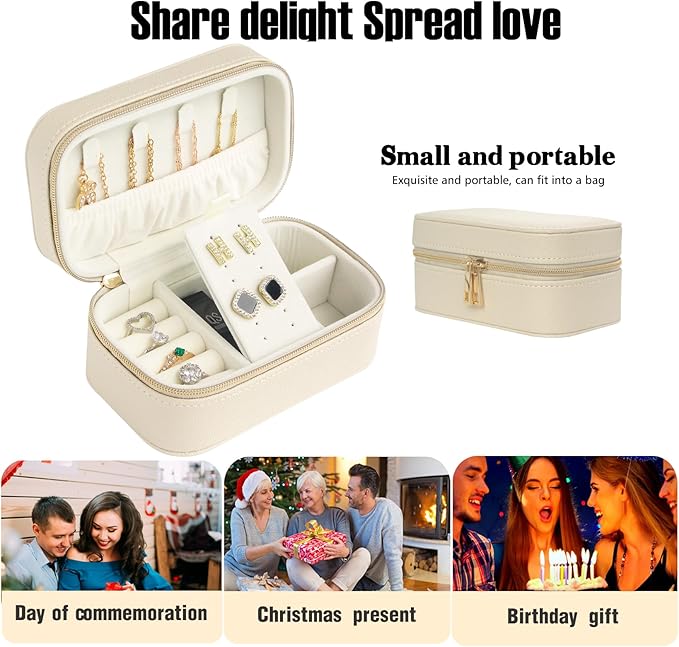 Travel Jewelry Case Bulk Of 4 For Women Weekend Trips, Gold Zip PU Leather Compact Jewelry Organizer For Earring Bracelets Beige Travel Jewelry Box Set Perfect For Small Bridesmaid Jewelry Box Gift