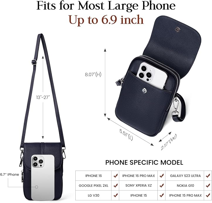 befen Genuine Leather Small Crossbody Bags for Women, Multi Pocket Cell Phone Crossbody Purse with RFID Blocking Card Slots