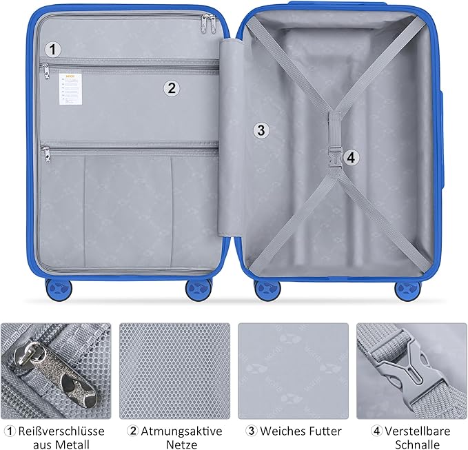 24 Inch Luggage with Spinner Wheels, Hard Shell Suitcase, Lightweight PP Luggages with TSA Lock, Checked-Medium Suitcases 24-Inch, Blue