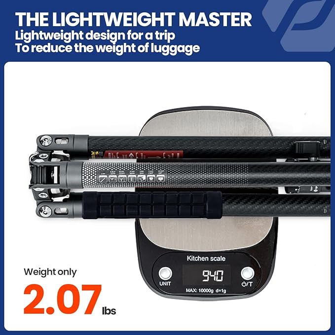 Fotopro 62 Inch Carbon Fiber Tripod for Camera Ultralight Travel Camera Tripod Max Loads Up 22lbs X-Aircross 3 Grey