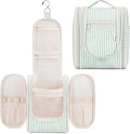 Narwey Small Striped Hanging Travel Toiletry Bag for Women, Travel Bag for Toiletries, Makeup Bag Organizer Cosmetic Bags Make Up Bags for Women (Mint Green Stripe)