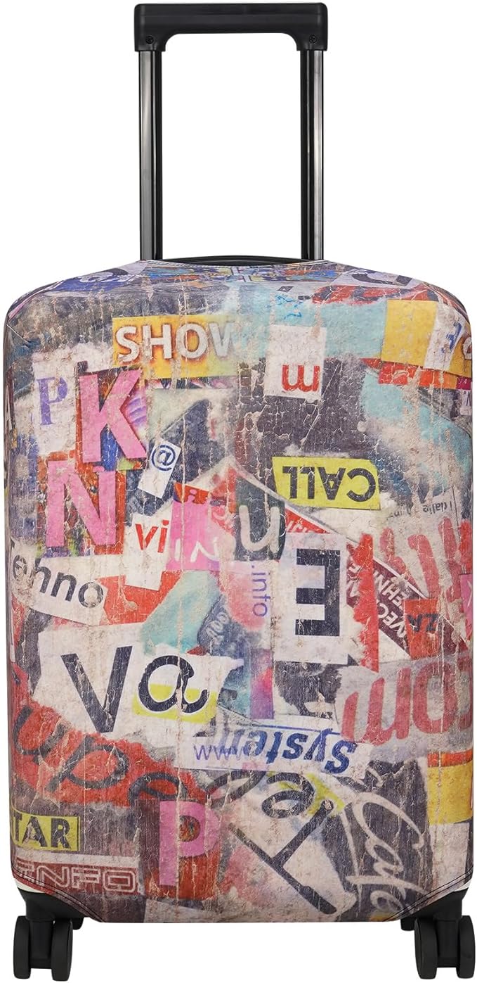Explore Land Travel Luggage Cover Suitcase Protector Fits 27-30 Inch Case (Retro Pictorial, L)