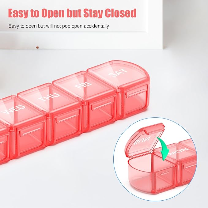 Extra Large Pill Organizer 2 Pack, XL Pill Box 7 Day, Weekly Pill Case with Large Capacity, Jumbo Organizer, BPA Free (Pink+White)