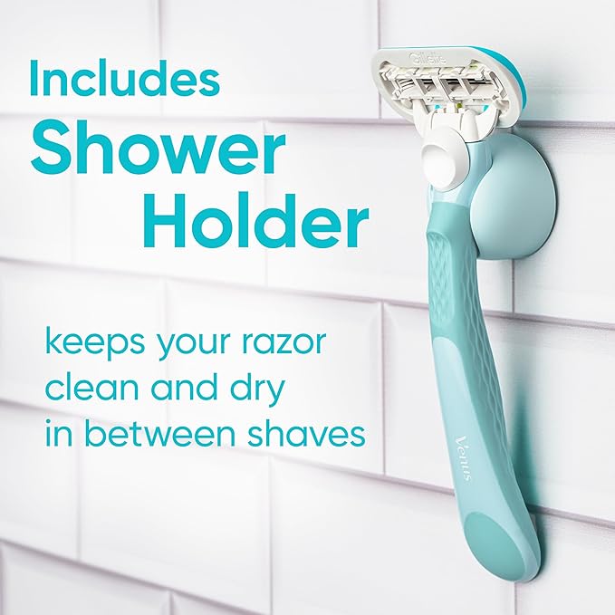 Gillette Venus Extra Smooth Razor for Women, Includes 1 Reusable Razor Handle + 4 Refills, 5-Bladed, Ergonomic No-Slip Gel Handle and Shower Holder