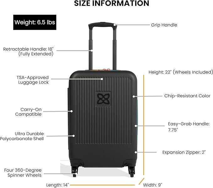 Sherpani Meridian, 22 Inch Carry On Luggage Airline Approved, Rolling Hardside Suitcase 22x14x9, Travel Luggage for Women, Expandable Suitcase, Travel Gift (Chromatic)
