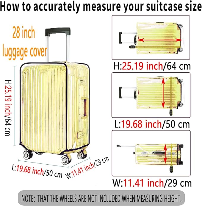 28 Inch Clear PVC Luggage Cover, 0.2mm Thick Lightweight Waterproof, Dustproof, Anti-Scratch Suitcase Cover, Luggage Covers for Suitcase TSA Approved, Fits 28"-29" Wheeled Luggage