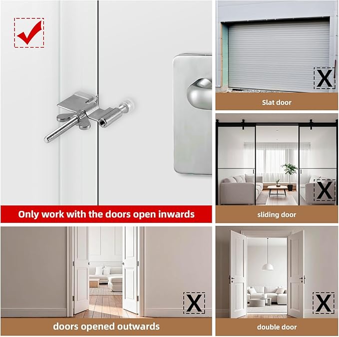 Door Stop Alarm and Adjustable Portable Door Lock Provide Double Security for Home, Hotel and Traveling (1 Door Lock + 2 Door Stop)