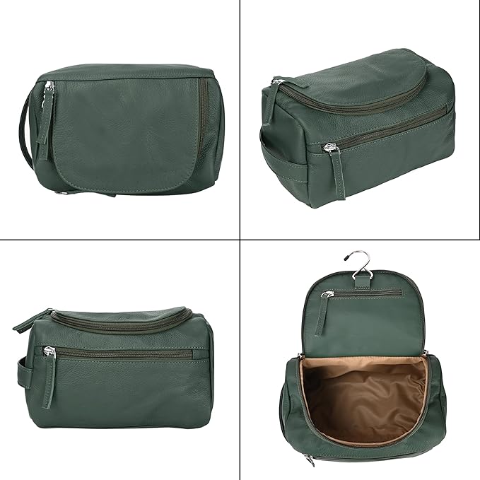 ELIZO Premium REAL Leather Toiletry Bag for Men Dopp Kitt Hanging Mens Toiletry Large TSA Toiletries Bag Shaving Grooming Bag Organizer Espresso