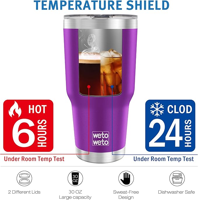 WETOWETO 30oz Tumbler, Stainless Steel Vacuum Insulated Water Coffee Tumbler Cup, Double Wall Powder Coated Spill-Proof Travel Mug Thermal Cup for Home Outdoor (Purple, 1 Pack)