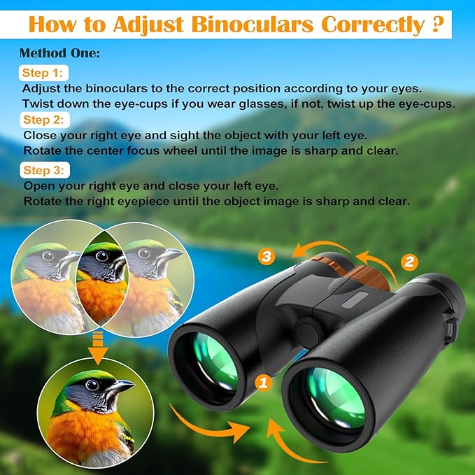 Binoculars for Adults High Powered – 12X42 HD Compact Binoculars for Bird Watching, Hunting Gear, Cruise & Beach Vacations Essential, Camping & Travel Essential Accessories (Black)